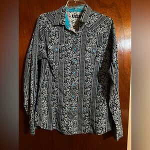 Cruel Girl Black and White Floral Button-Up Shirt